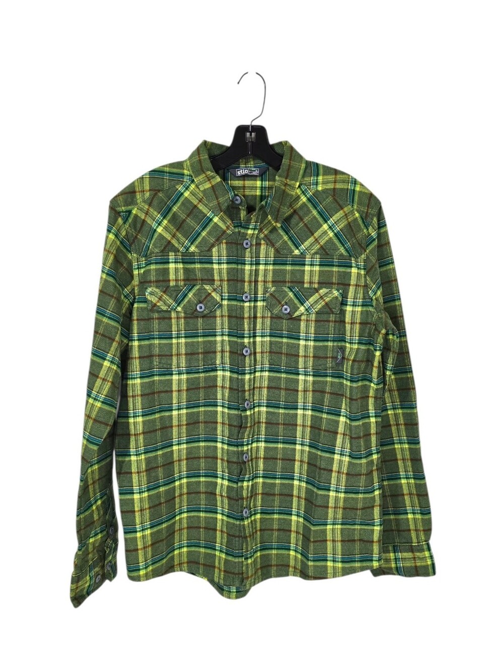 STIO Eddy Long-Sleeve Green Plaid Flannel Shirt Men's Medium NWOT Cabincore LS